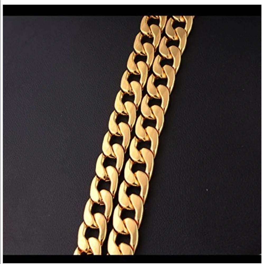 18K Gold Plated Men Chain Necklace Figaro 10mm